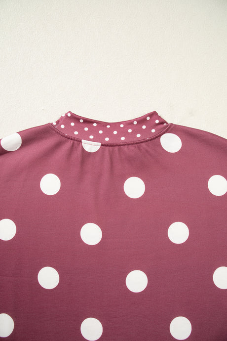 Brown Polka Dot Print Contrast Detail Oversized Tunic Sweatshirt