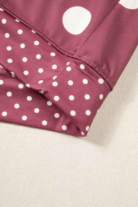 Brown Polka Dot Print Contrast Detail Oversized Tunic Sweatshirt