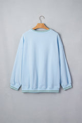 Beau Blue Embroidered Cowboy Letter Print Long Sleeve Round Neck Sweatshirt