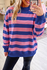 Brown Stripe Colorblock Mock Neck Relaxed Sweatshirt