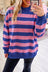 Brown Stripe Colorblock Mock Neck Relaxed Sweatshirt