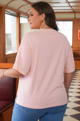 Light Pink Eyelet Lace Star Applique Plus Size T Shirt