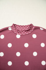 Brown Polka Dot Print Contrast Detail Oversized Tunic Sweatshirt