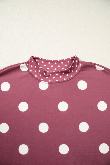 Brown Polka Dot Print Contrast Detail Oversized Tunic Sweatshirt