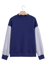 Dirty blue Plaid Sleeve Colorblock Loose Tunic Sweatshirt