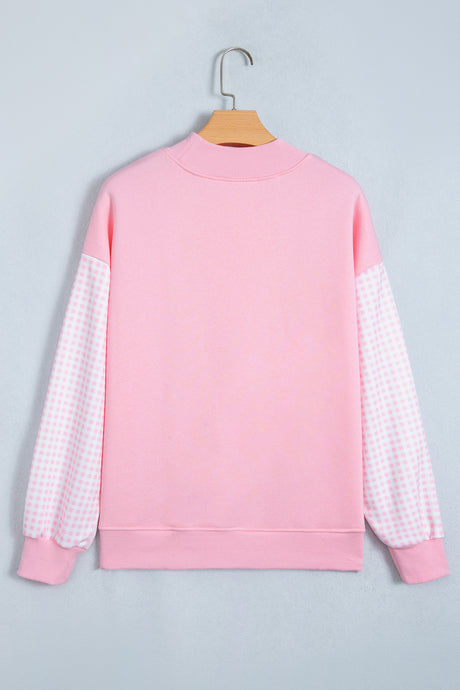 Dirty blue Plaid Sleeve Colorblock Loose Tunic Sweatshirt