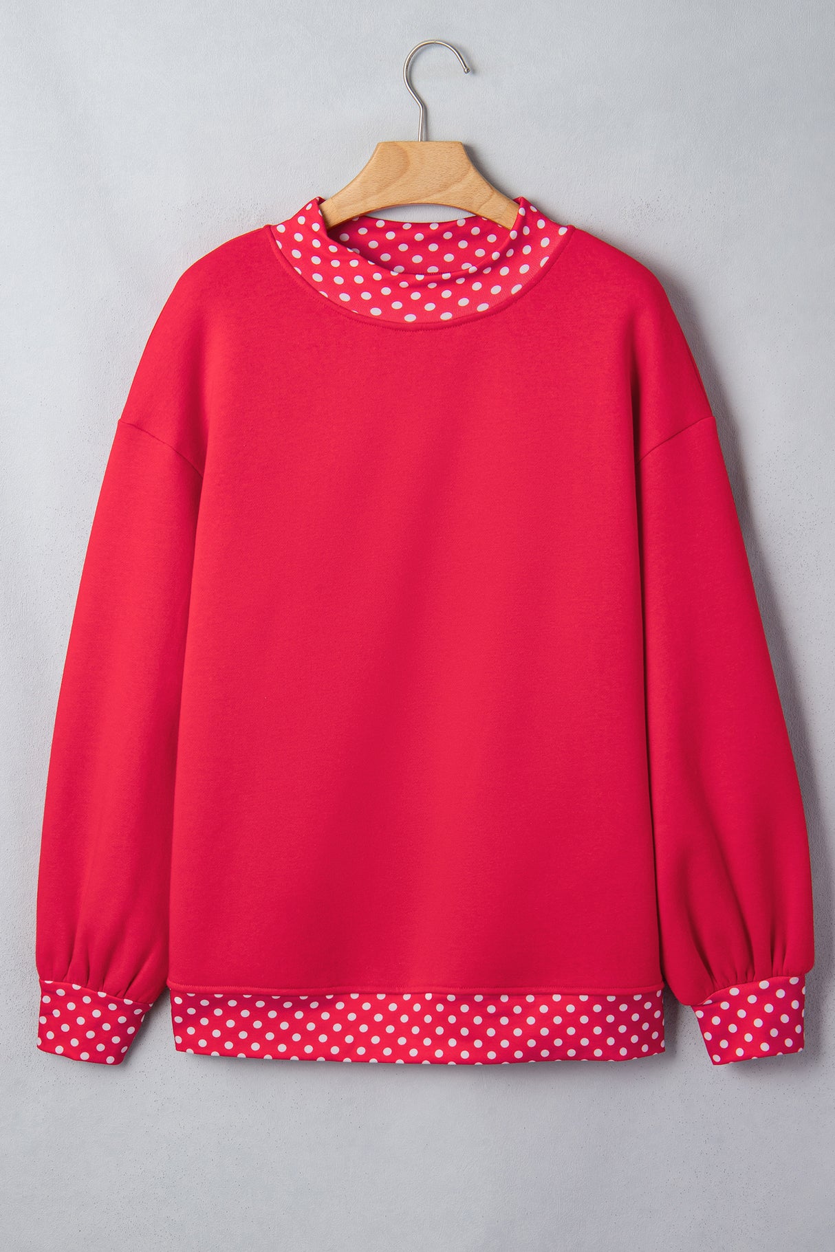 Burgundy Colorblock Polka Dot Contrast Trim Oversized Sweatshirt