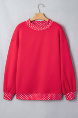 Burgundy Colorblock Polka Dot Contrast Trim Oversized Sweatshirt