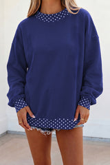 Burgundy Colorblock Polka Dot Contrast Trim Oversized Sweatshirt