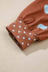 Brown Polka Dot Print Contrast Detail Oversized Tunic Sweatshirt