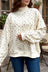 Beige Ribbed High Neck Patchwork Floral Print Baggy Pullover Sweatshirt