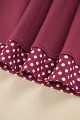 Burgundy Colorblock Polka Dot Contrast Trim Oversized Sweatshirt
