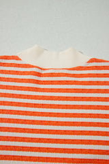 Orange Stripe Striped Textured Stand Neck Oversized Long Sleeve Top