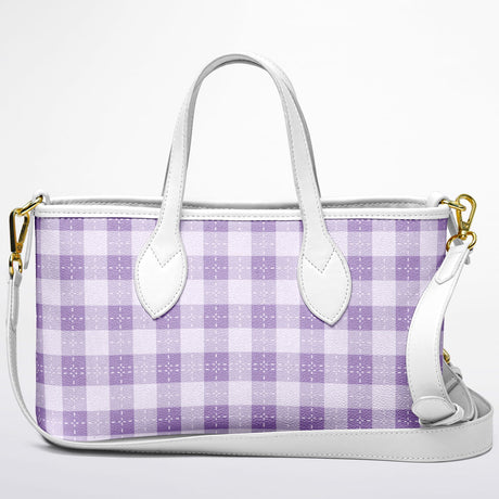 Blush Garden™ Leather Tote – Soft Purple Pink Plaid Purse | Feminine Spring Handbag | Girly Plaid Tote for Women