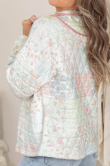 Multicolour Floral Quilted Metal Zipper Collar Long Sleeve Sweatshirt