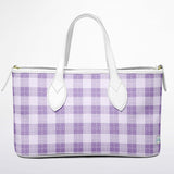 Blush Garden™ Leather Tote – Soft Purple Pink Plaid Purse | Feminine Spring Handbag | Girly Plaid Tote for Women