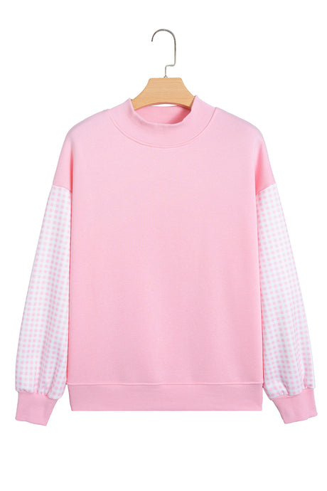 Dirty blue Plaid Sleeve Colorblock Loose Tunic Sweatshirt