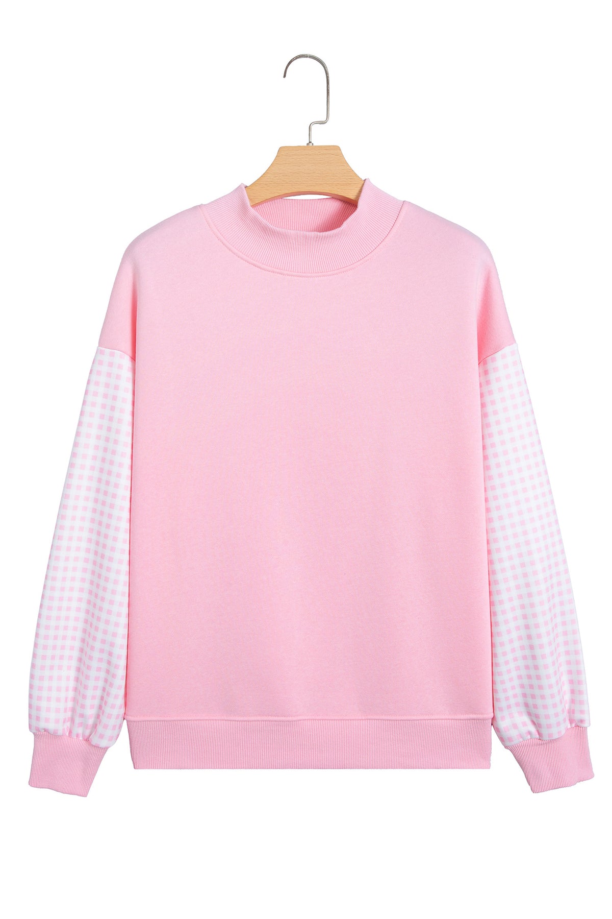 Dirty blue Plaid Sleeve Colorblock Loose Tunic Sweatshirt