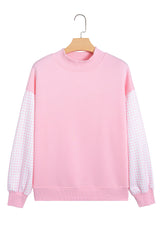 Dirty blue Plaid Sleeve Colorblock Loose Tunic Sweatshirt