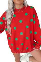 Brown Polka Dot Print Contrast Detail Oversized Tunic Sweatshirt