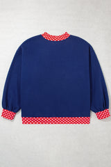 Dark Green Polka Dot Patchwork Round Neck Plus Size Sweatshirt