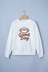 White Embroidered Slogan Game Day Rugby Pattern Crewneck Sweatshirt