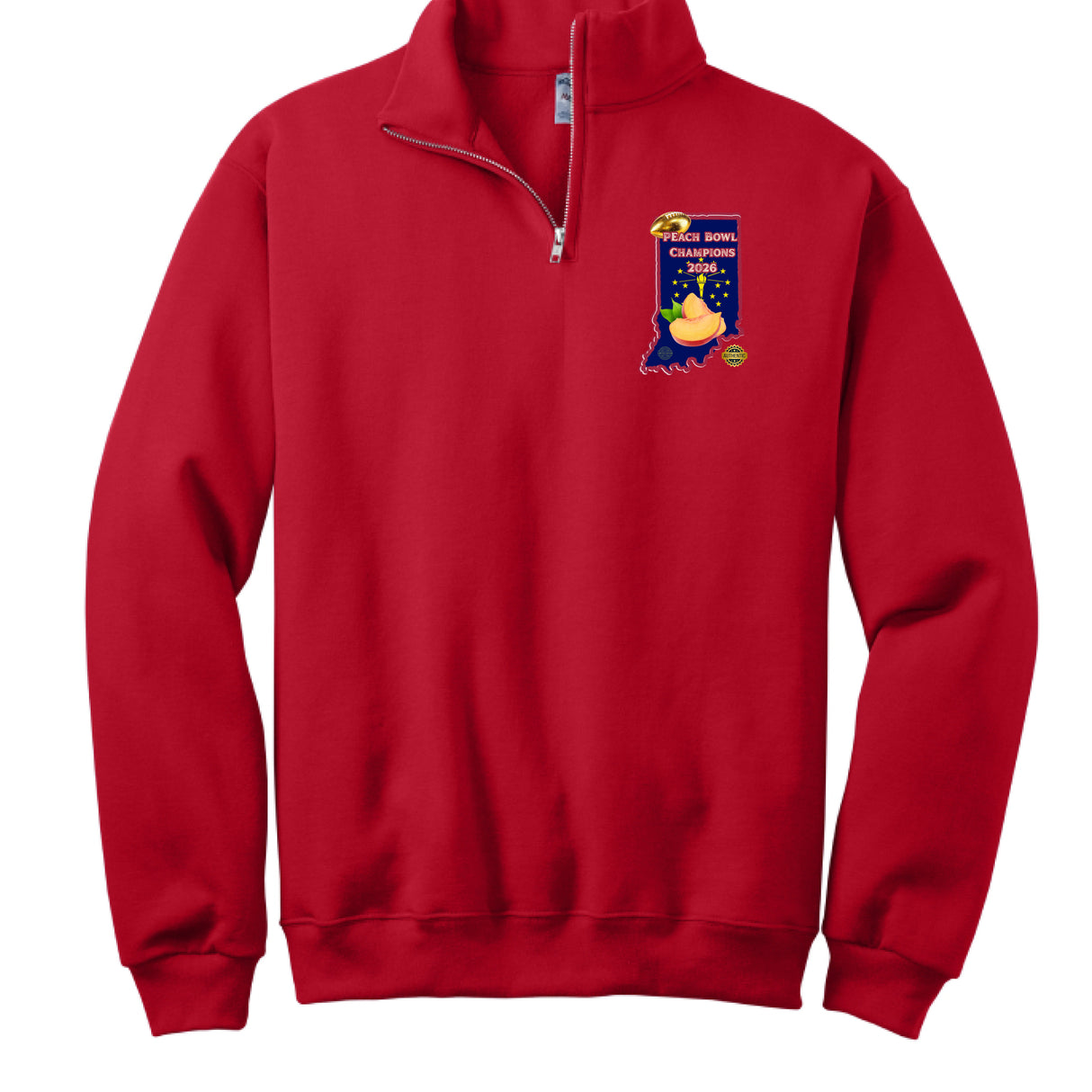 TRUE RED - FRONT  “Peach Bowl college championship vintage gear”
“Indiana football team retro apparel Peach Bowl”
“Indiana coach retro peach bowl jersey sweatshirt”
