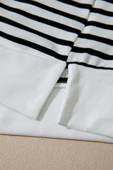 White Stripe Striped Colorblock V Neck Long Sleeve Shift Plus Size Blouse