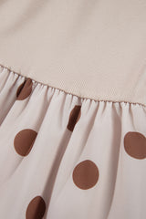 Beige Polka Dot Midi Long Sleeve Dress