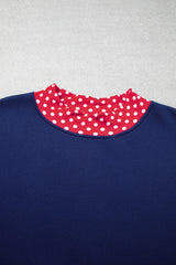 Dark Green Polka Dot Patchwork Round Neck Plus Size Sweatshirt
