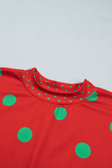 Brown Polka Dot Print Contrast Detail Oversized Tunic Sweatshirt