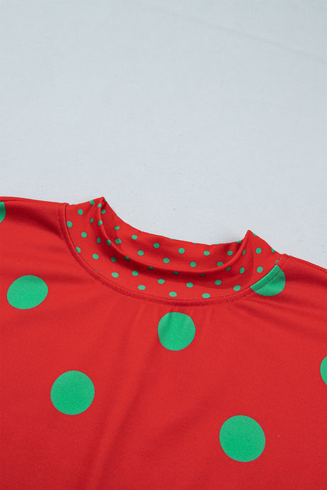 Brown Polka Dot Print Contrast Detail Oversized Tunic Sweatshirt