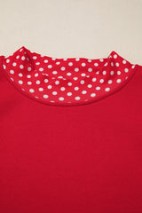 Dark Green Polka Dot Patchwork Round Neck Plus Size Sweatshirt