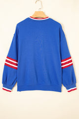Sky Blue Abstract Racing Graphic Embroidered Patchwork Long Sleeve Sweatshirt