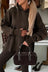 Chicory Coffee Plaid Patchwork Side Slit Hoodie