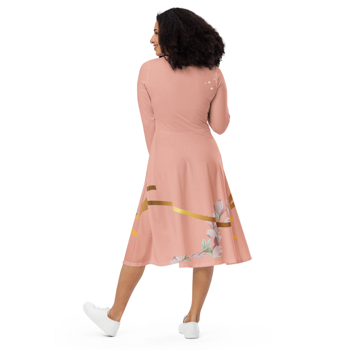 Peachy Frill Midi Long Sleeve Dress 