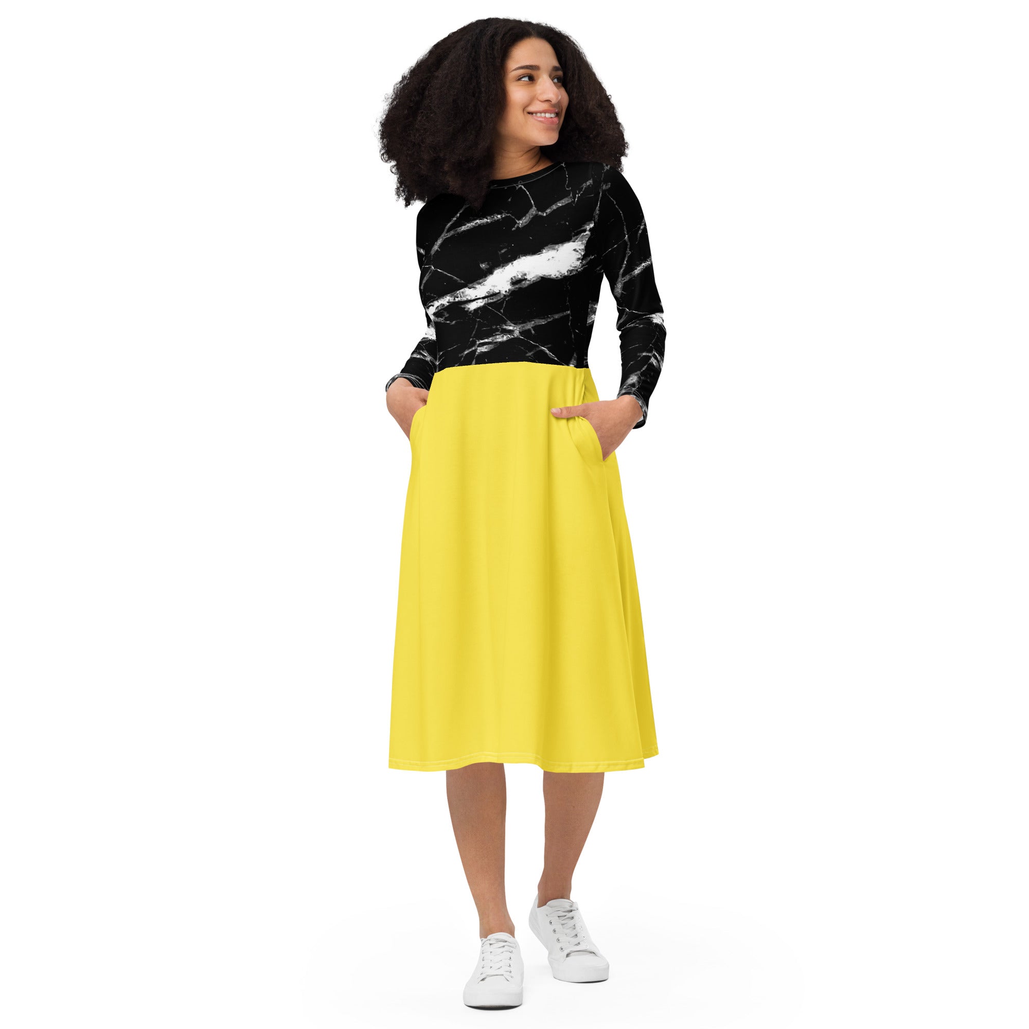 Marble Fling Lng sleeve midi dress 