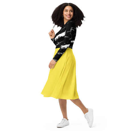 Marble Fling Lng sleeve midi dress 