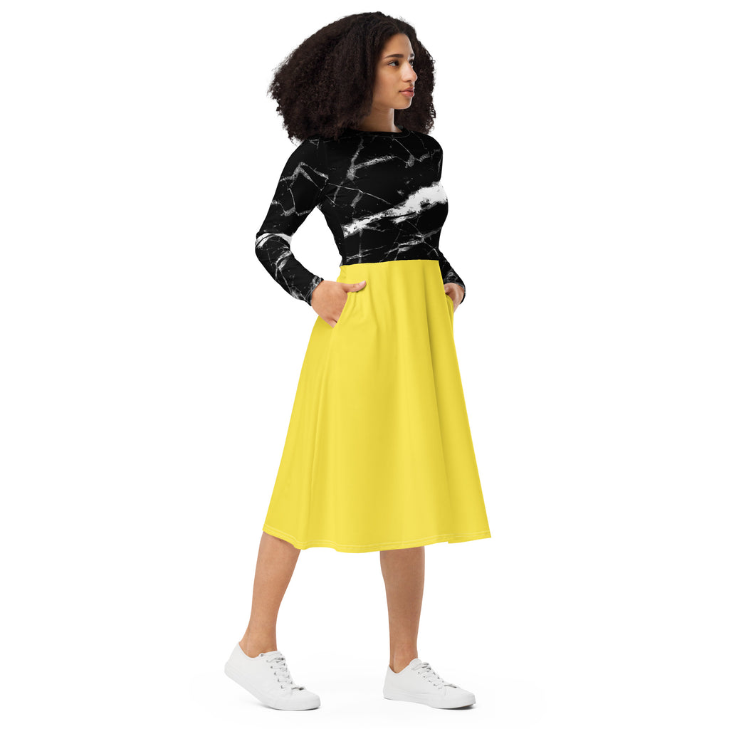 Marble Fling Lng sleeve midi dress 