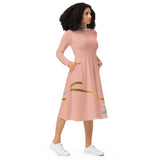 Peachy Frill Midi Long Sleeve Dress 