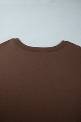 Coffee PRAY Letter Patchwork Round Neck Long Sleeve Plus Size Sweatshirt