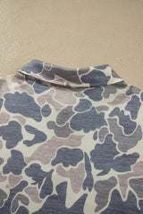 Multicolour Casual Camo V-Neck Buttoned Plus Size Sweatshirt