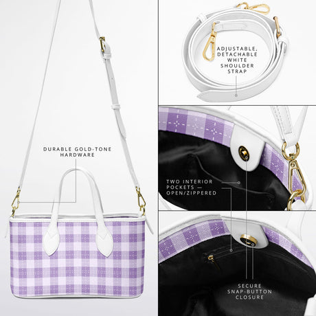 Blush Garden™ Leather Tote – Soft Purple Pink Plaid Purse | Feminine Spring Handbag | Girly Plaid Tote for Women