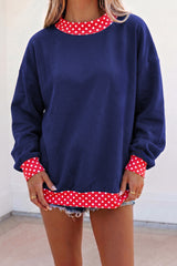 Burgundy Colorblock Polka Dot Contrast Trim Oversized Sweatshirt