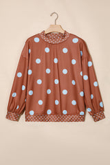 Brown Polka Dot Print Contrast Detail Oversized Tunic Sweatshirt
