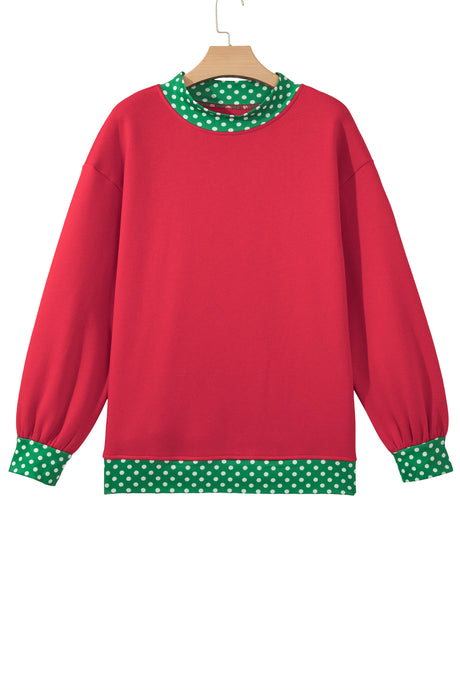 Burgundy Colorblock Polka Dot Contrast Trim Oversized Sweatshirt
