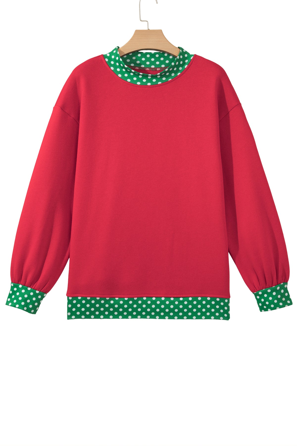 Burgundy Colorblock Polka Dot Contrast Trim Oversized Sweatshirt