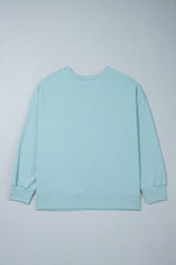 Haze Blue Letter Print Round Neck Loose Fit Long Sleeve Plus Size Sweatshirt