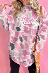 Multicolour Camo Print Howdy Western Style Baggy Pullover Sweatshirt