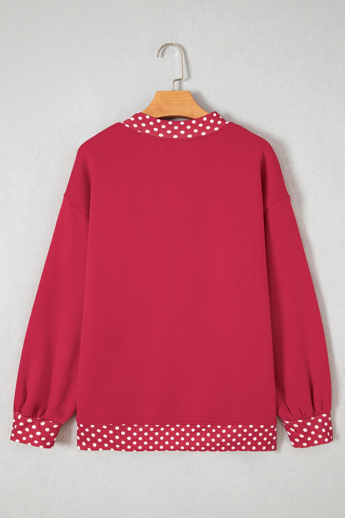 Burgundy Colorblock Polka Dot Contrast Trim Oversized Sweatshirt